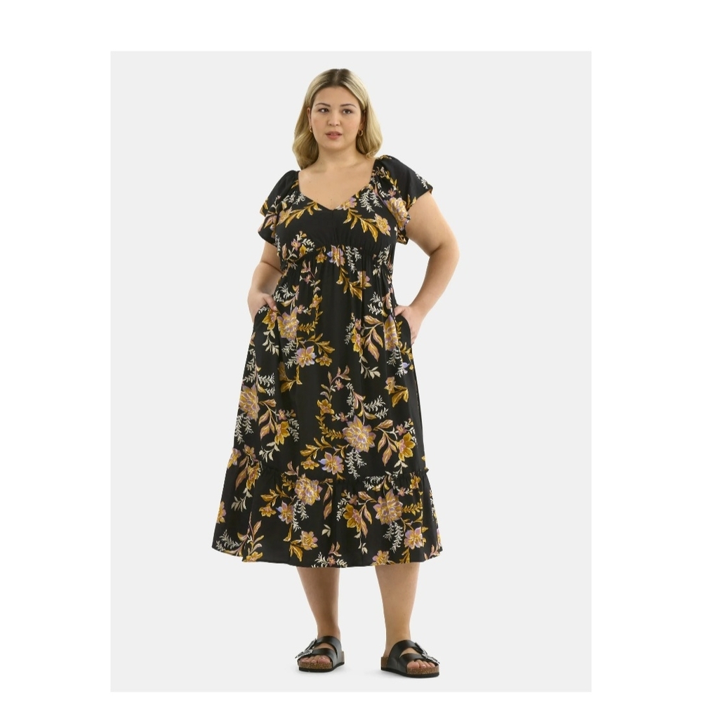 Floral PLUS Black Dress
